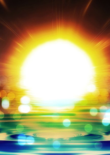 太阳光线和涟漪在水面上扩散的3d插图图片下载