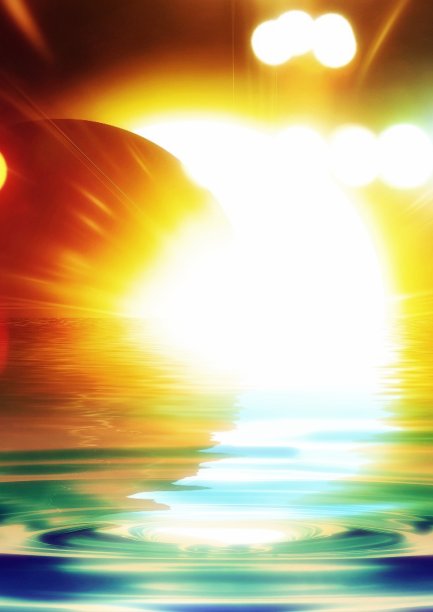 太阳光线和涟漪在水面上扩散的3d插图图片下载