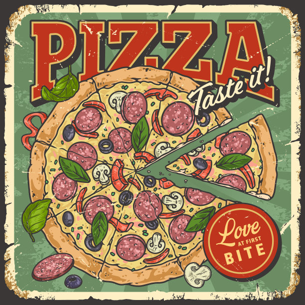 披萨腊肠老式传单五颜六色图片下载