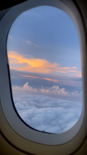 从飞机窗口看日落天空图片下载