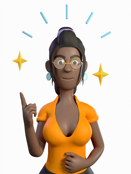 一个皮肤黝黑，外表明亮的女孩想出了一个3d渲染的想法图片下载