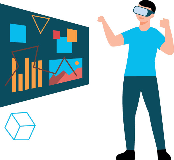 男孩戴着VR眼镜工作。图片下载