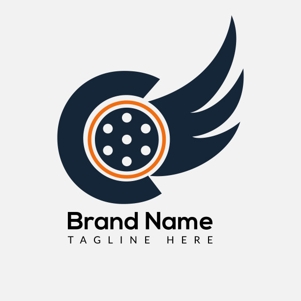 首字母C电影标志。电影标志，电影，羽毛，翅膀，卷轴标志设计模板模板图片下载