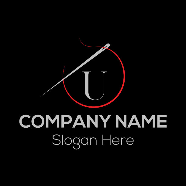 首字母U裁缝标志，针和线的组合。采购产品针标志，刺绣，纺织品，时装，布料，织物模板图片下载
