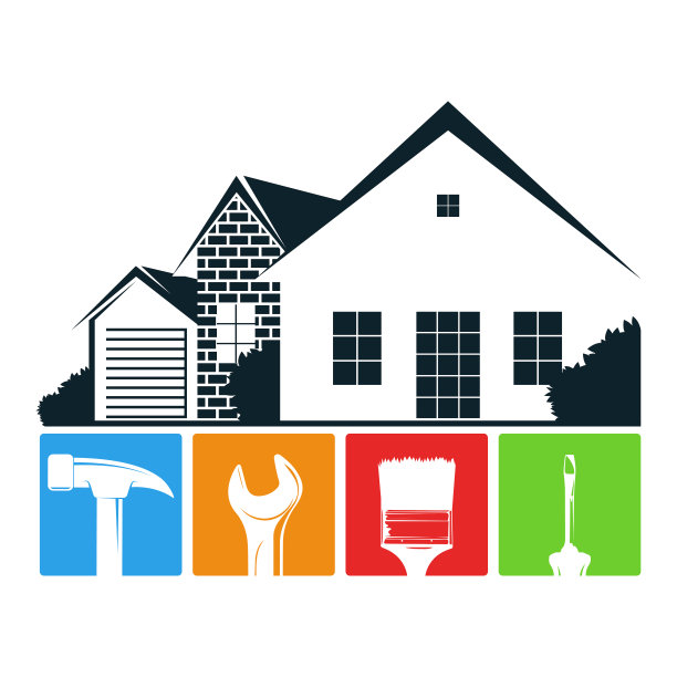 房屋轮廓及维修和施工工具图片下载