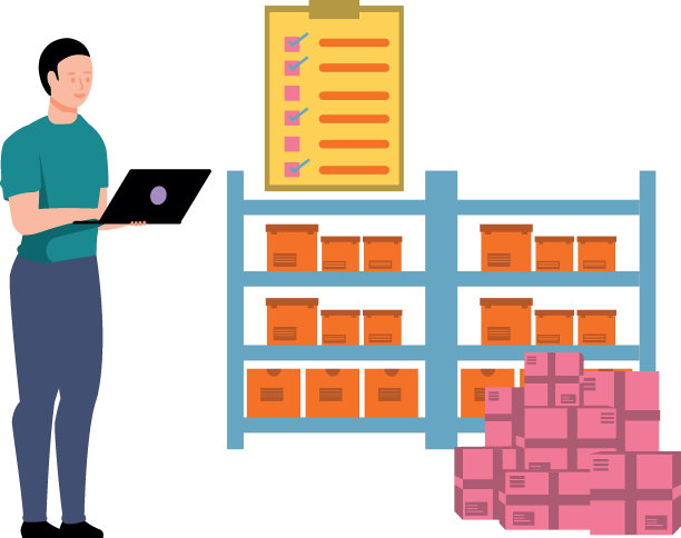 男孩正在检查货架上的产品。图片下载