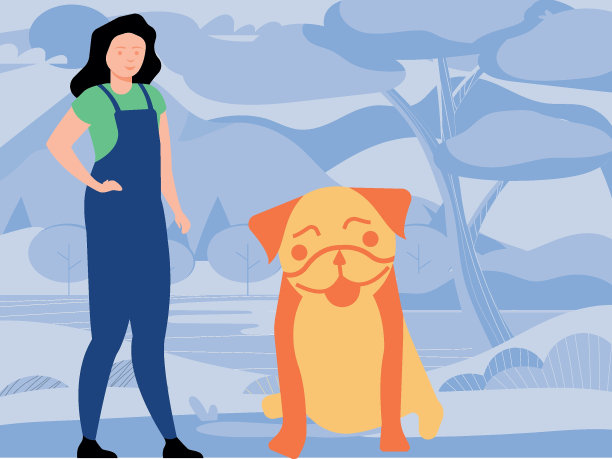 这个女孩有一只宠物斗牛犬。图片下载