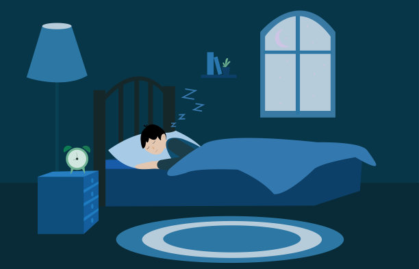 睡觉的男人，卧室和睡眠矢量概念，蓝色背景图片下载