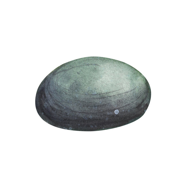 绿色禅石海卵石与条纹隔离在白色背景。水彩手绘温泉插图设计图片下载