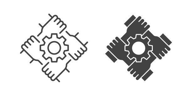 合作关系线性图标：友谊、支持、慈善的象征。矢量图图片下载