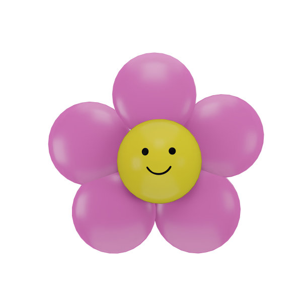 微笑的粉红色樱花在光滑的塑料效果孤立的白色背景。图片下载