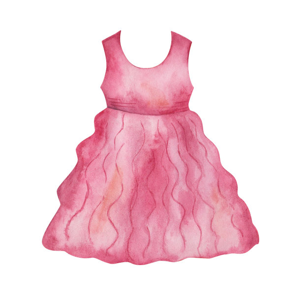 水彩插图。手绘粉色连衣裙，无袖t恤和蓬松的喇叭裙。女人的衣服。女孩的衣橱。女性服装。孤立的时尚剪贴艺术的商店横幅，贴纸图片下载