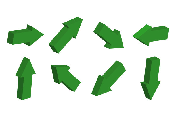 白色背景上的绿色体积箭头。成功图标集。矢量插图。图片下载