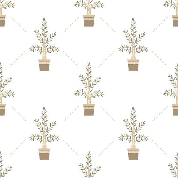 盆栽橄榄树花纹无缝。矢量背景包装，壁纸和卡片。朴素的部落风格，几何设计。图片下载