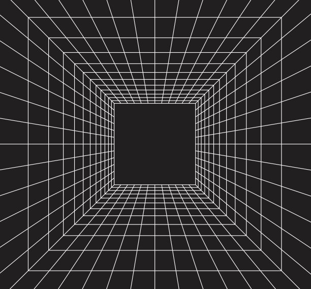 网格房间在透视3d风格。室内线框由白色激光束，数字空盒。抽象几何设计图片下载