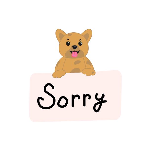 狗拿着空的横向广告横幅，上面写着对不起。可爱的小狗图片下载