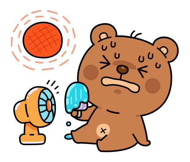 可爱的卡通熊在炎热的天气。图片下载