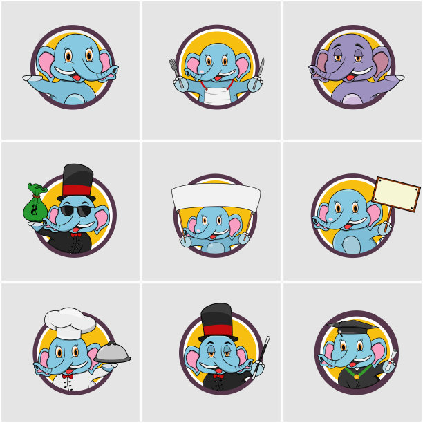 可爱的大象头圈标签集图片下载