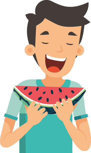 笑着吃西瓜的男孩夏天开心图片下载