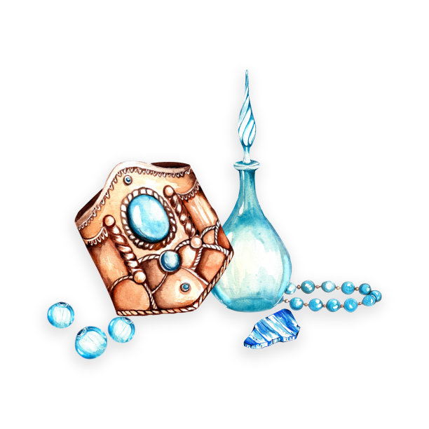 一组水彩元素。东方装饰，珠宝。灯具，手镯，东方香料，东方集市。设计图片下载