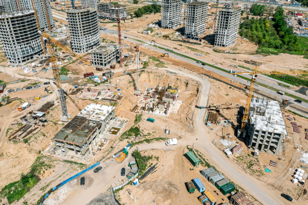 大型城市建筑工地的建筑鸟瞰图。鸟瞰图。图片下载