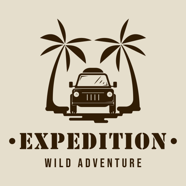 越野汽车标志复古矢量插图模板图标图形设计。用于户外探险的车辆，带有棕榈树标志或复古风格概念的符号图片下载