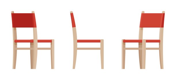 木质餐椅，软垫家具套装，天然棕色，红色图片下载