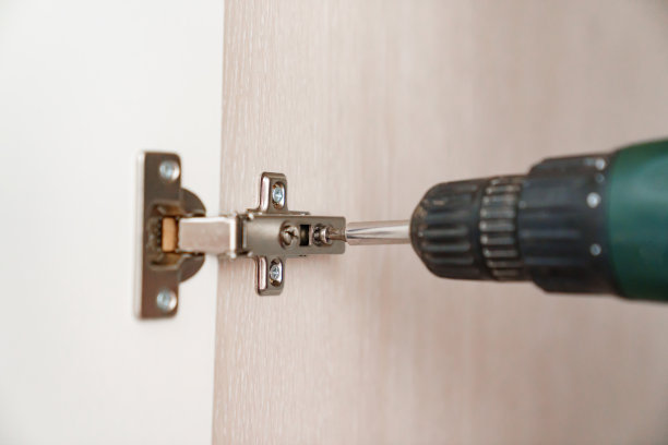 主人用螺丝刀调整柜门上的家具合页。图片下载