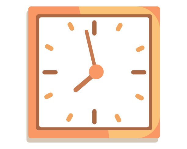 简单的现实时钟在黄色框架。手表挂在墙上。确定时间的对象图片下载