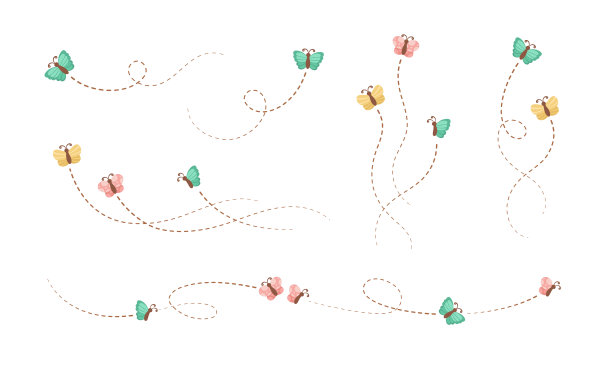 飞行的蝴蝶轨迹与虚线路线设置。自然春夏涂鸦插画设计元素图片下载
