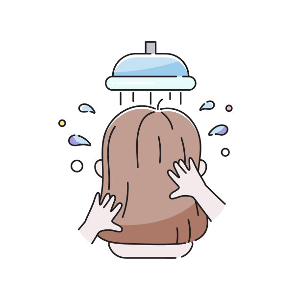 女人在洗澡，洗头。卫生，洗头，头发和身体护理常规概念。矢量现代孤立的插图。图片下载