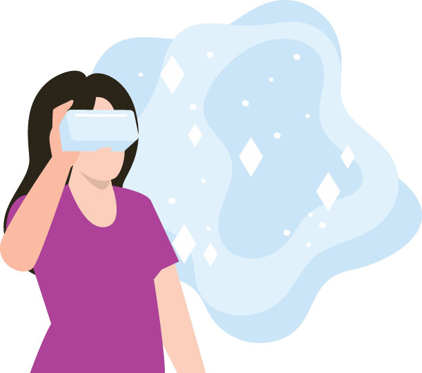 这个女孩戴着虚拟现实眼镜，望向太空。图片下载