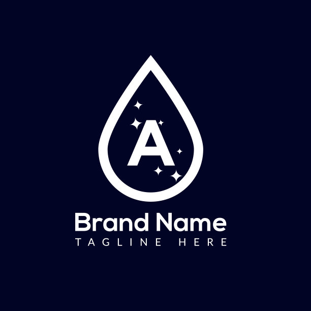 在字母A模板上下降标志。滴在一个字母上，最初的水滴标志概念图片下载
