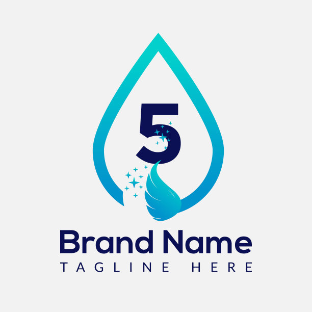 字母5上的清洁标志。清洁的房子标志，新鲜的清洁标志清洁刷和水滴概念模板图片下载