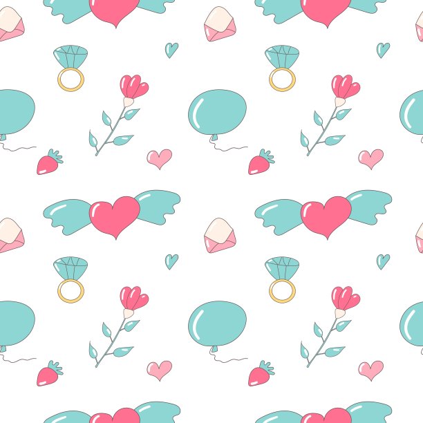 心翅膀戒指订婚钻石花气球水果信白色粉蓝色情人节婚礼图案图片下载