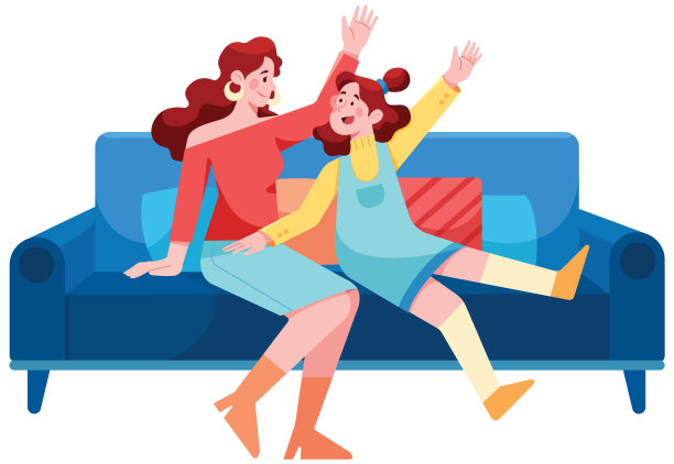 沙发上的母女图片下载