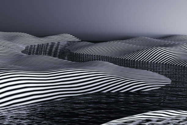 黑白单色的风景，条状的山脉和蜿蜒的河流。插图作为设计和幻灯片演示的设计元素图片下载