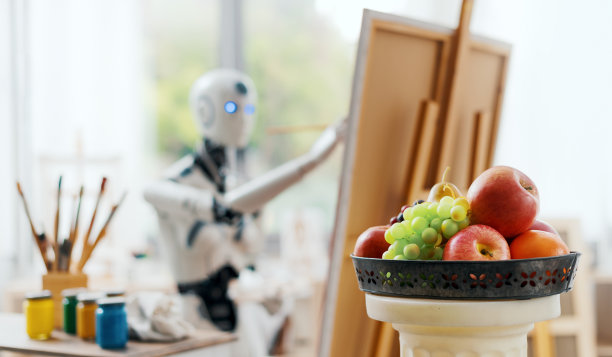 人工智能机器人在艺术工作室绘画图片下载