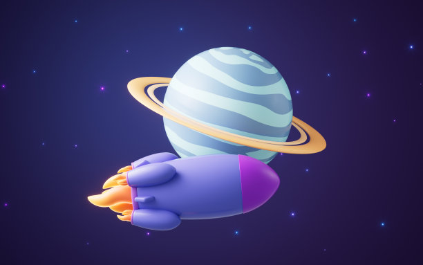 火箭和外太空，3d渲染。图片下载