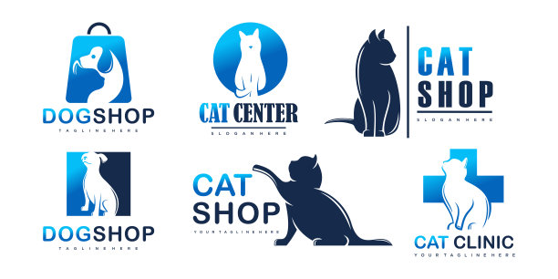 宠物店狗猫图标矢量符号设计（可用作宠物店、宠物诊所的标志）图片下载