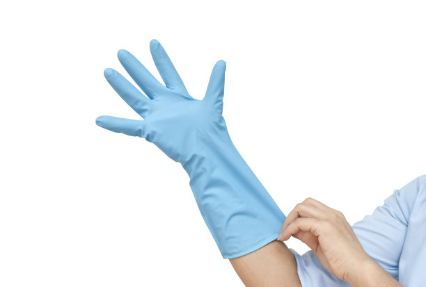 女肩戴无菌手套。手女戴着白色背景的手套。图片下载
