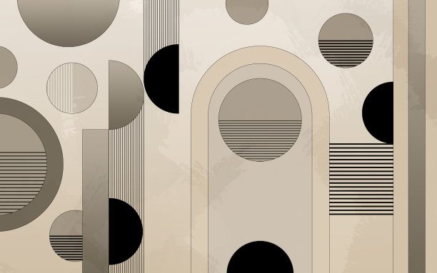 三维现代几何壁画壁纸。金色的米色线条在浅色的背景。用于室内墙面家居装饰图片下载