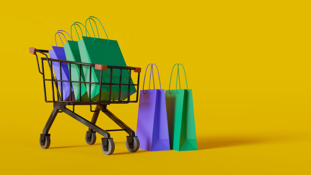 背景图像与购物车和购物袋。三维渲染图片下载