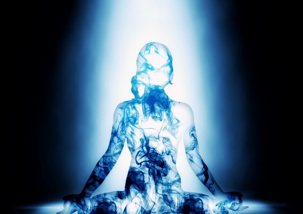 一个女人在灯光下沉思的剪影插图图片下载