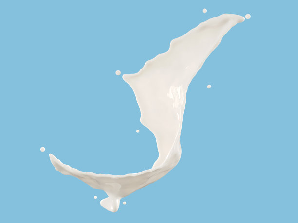 抽象现实的牛奶飞溅孤立的蓝色背景。3 d渲染。剪切部分。图片下载