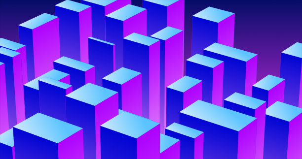 抽象的三维立方体矩形的蓝色梯度形式，一个大城市的摩天大楼抽象的背景图片下载