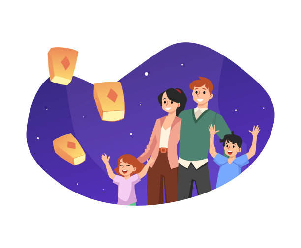 家庭发射空气灯笼在夜间平矢量插图孤立。图片下载