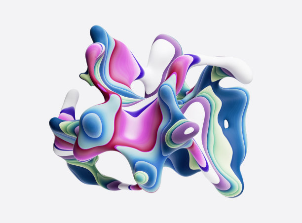 3d渲染，抽象的背景，彩色迷幻的形状，剪贴画隔离在白色。现代创意壁纸图片下载