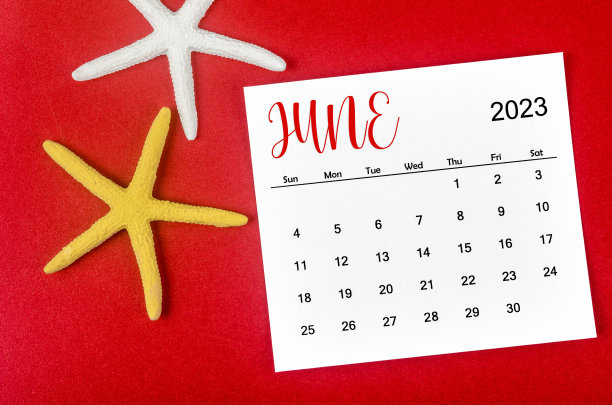 2023年6月月历，红色背景为海星。图片下载