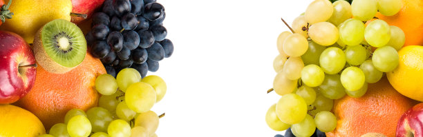果和离生在白色上。拼贴画。宽的照片。有文字的空间。图片下载